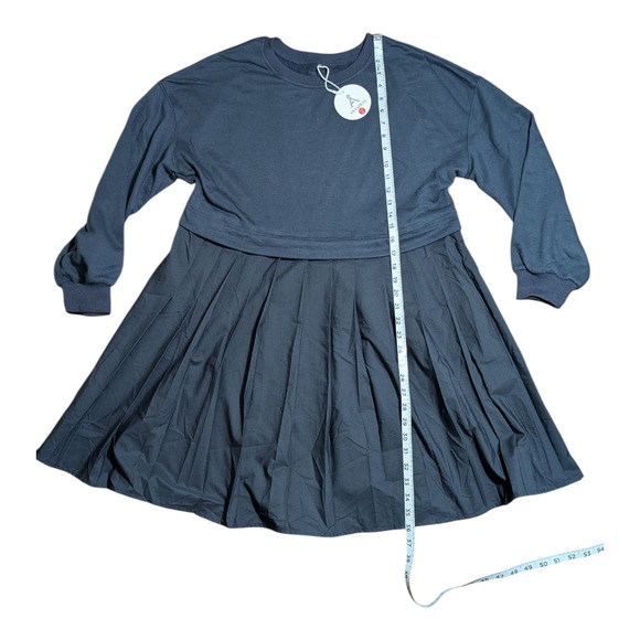Anrabess Navy Sweatshirt Pleated Pullover Mini Dress Oversized Long Sleeve Sz M - Picture 4 of 7